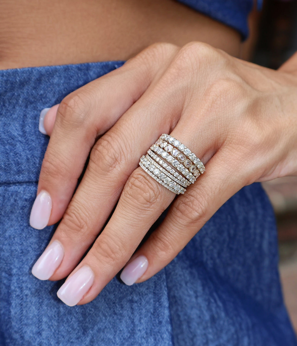 18k yellow gold 7 band diamond stacked ring by Tiny Gods