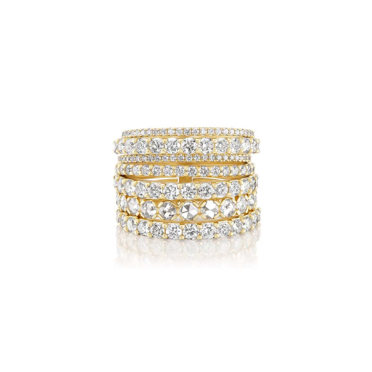 18k yellow gold 7 band diamond stacked ring by Tiny Gods