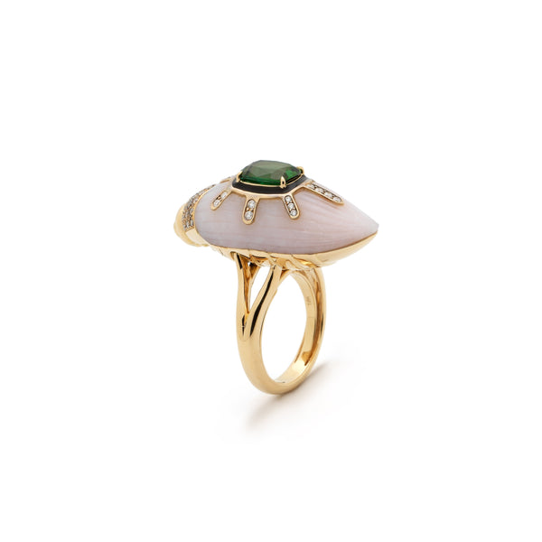 Pink Opal Scarab Ring with Green Tourmaline