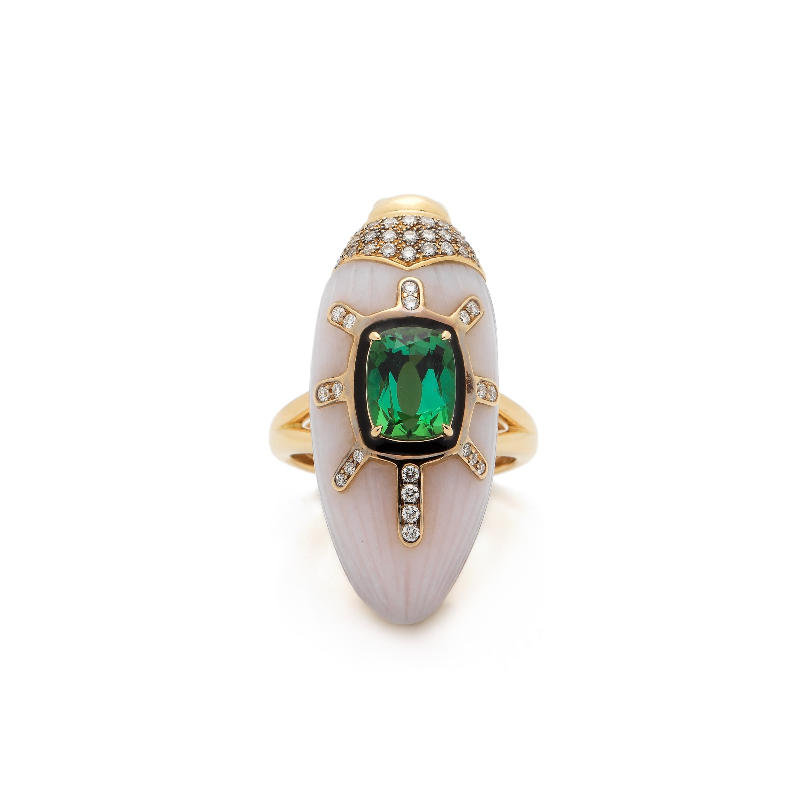 Pink Opal Scarab Ring with Green Tourmaline