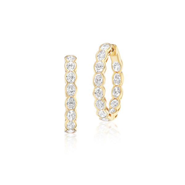 18k yellow gold scintillate oval diamond bezel hoop earrings Tiny Gods