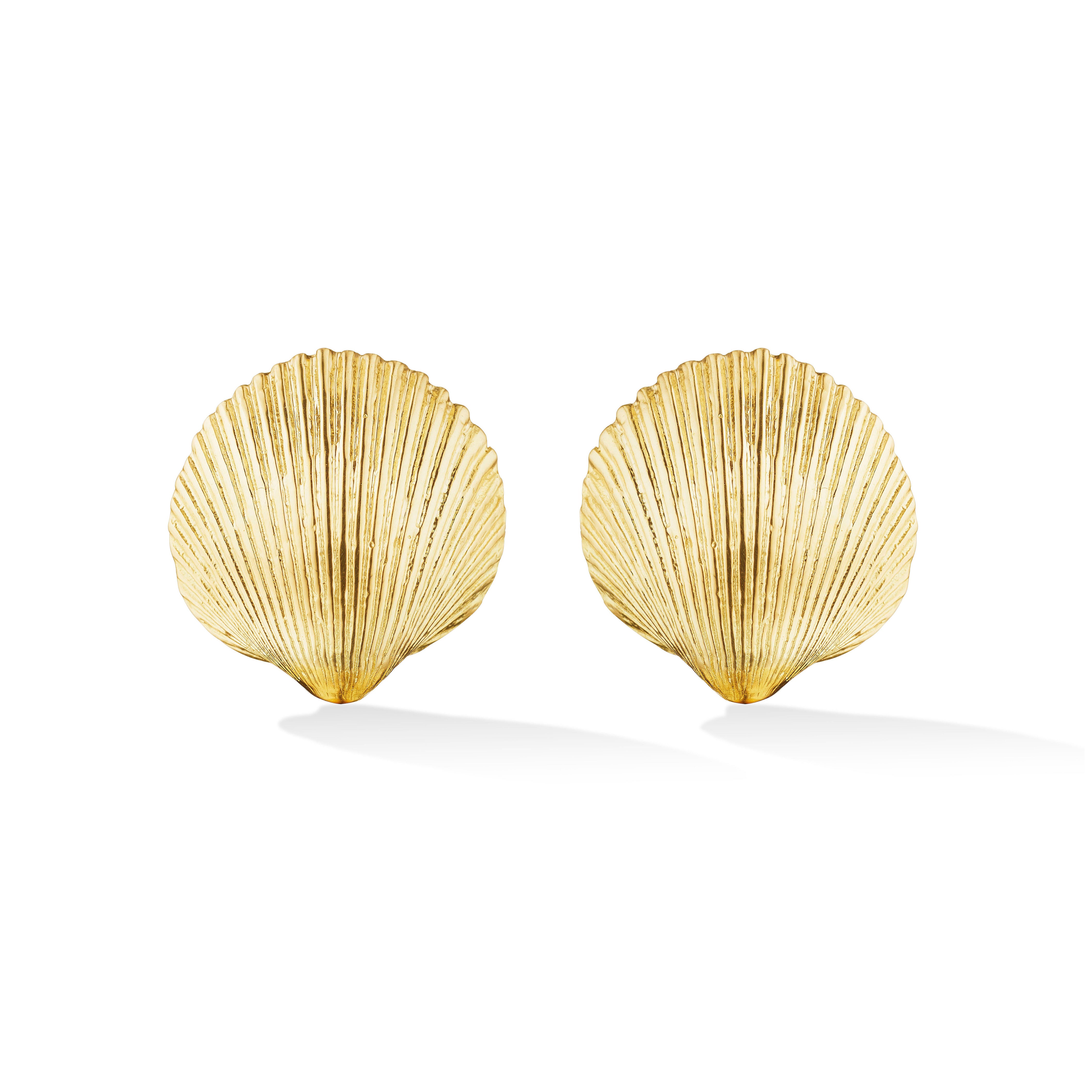 18k yellow gold small gold shell studs by Cadar Tiny Gods