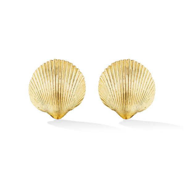 18k yellow gold small gold shell studs by Cadar Tiny Gods