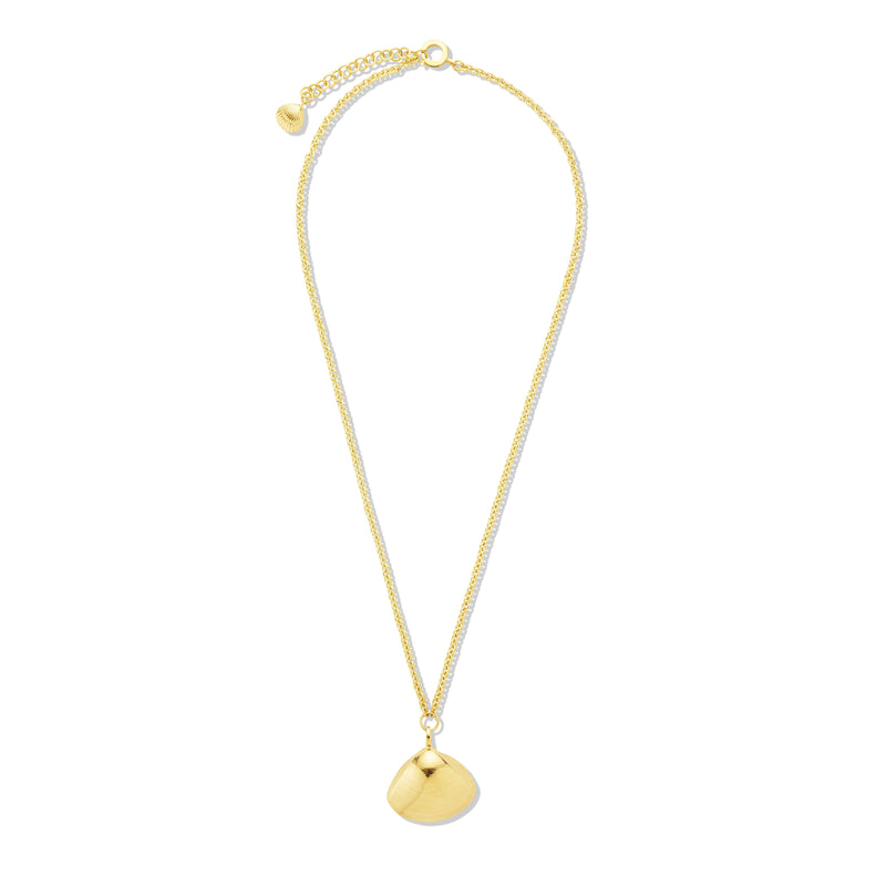 18k yellow gold long shell charm necklace by Cadar Tiny Gods