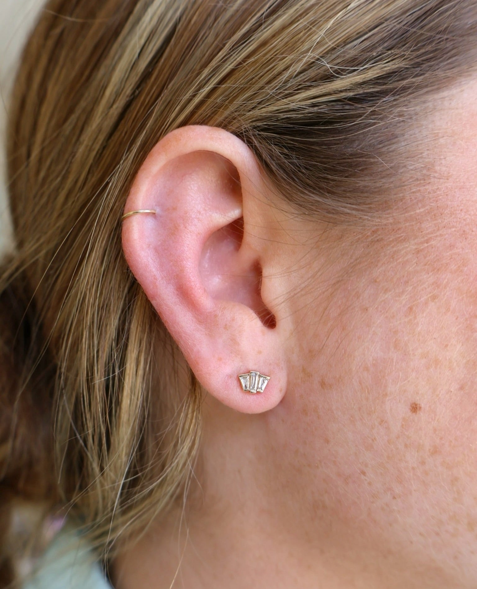 14k yellow gold tapered baguette diamond studs Tiny Gods
