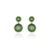 18k yellow gold small signal earrings surrounding in nephrite jade and milky aquamarine with diamonds by Fernando Jorge Tiny Gods