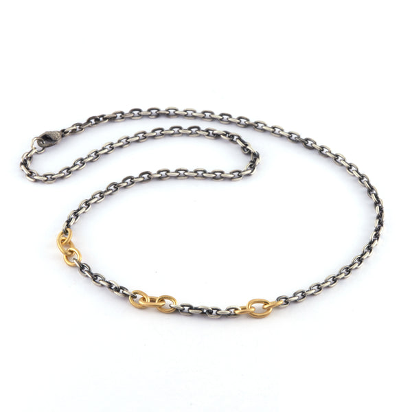 18k yellow gold and oxidized sterling silver chain link necklace by Sylva & Cie Tiny Gods