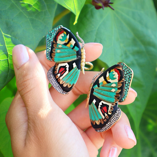 Diamond & Emerald Butterfly Earrings