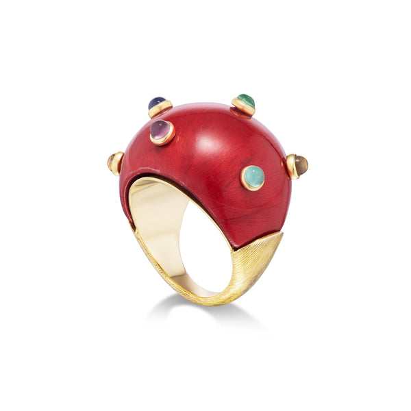 Red Dome Ring with Studded Gemstones