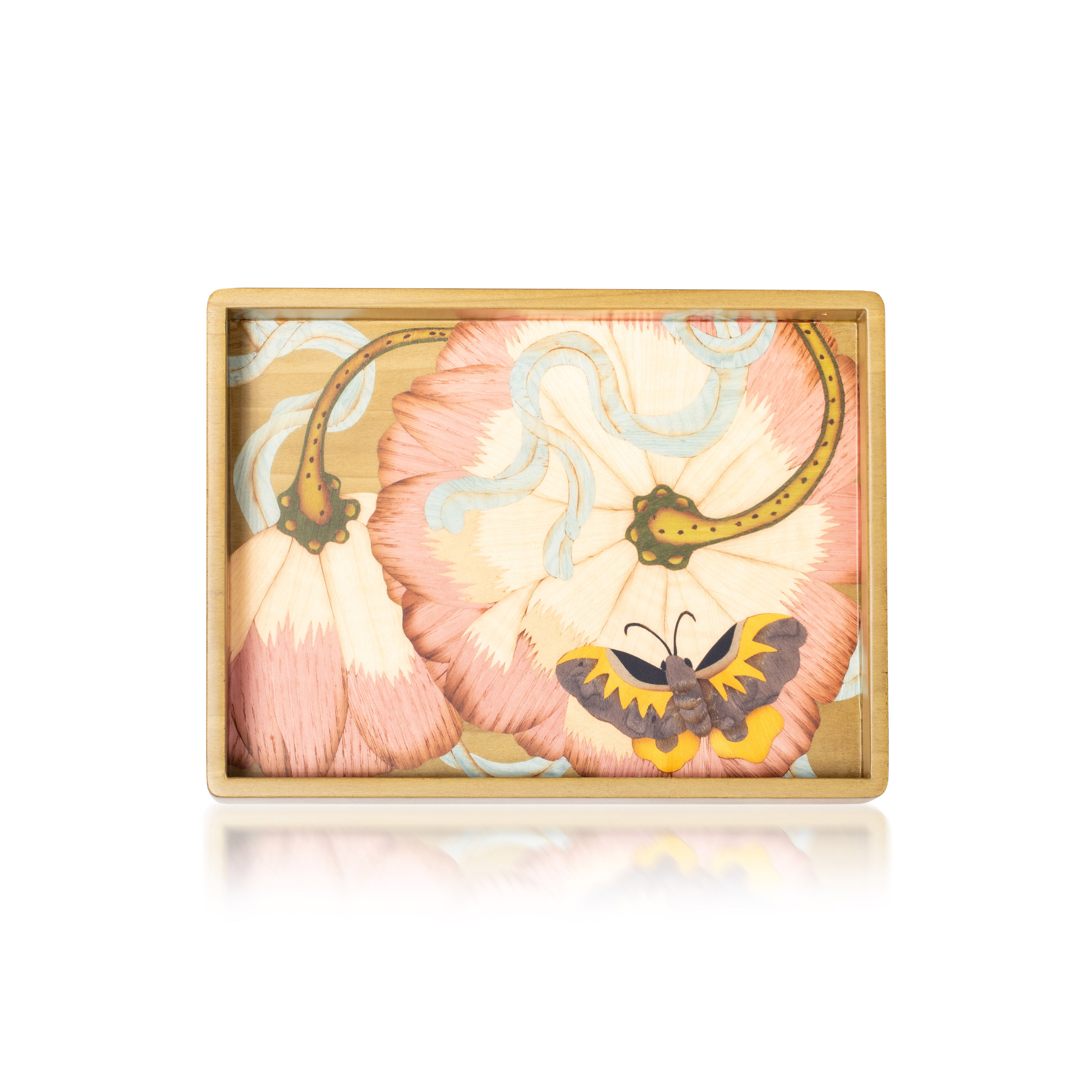 Pink Butterfly & Flower Marquetry Vide Poche