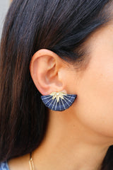 18k yellow gold blue grey horse hair mane fan earrings by Silvia Furmanovich