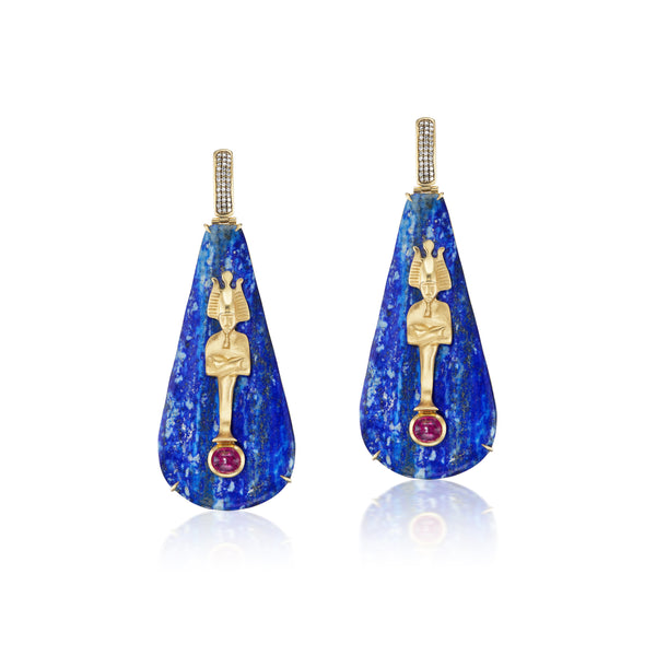 Lapis Egypt 18k yellow gold ruby earrings by Silvia Furmanovich