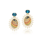 Rainbow Motif Miniature Painting Earrings with London Topaz & Pearls by Silvia Furmanovich at tiny gods celestial clouds and sky star