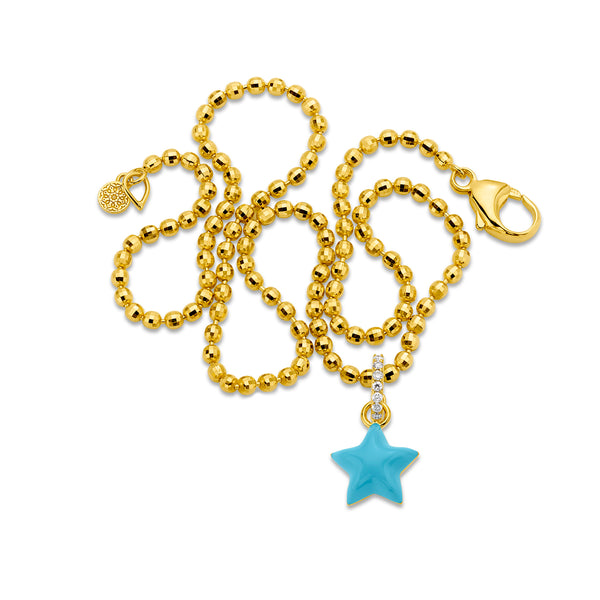 20k yellow gold sky blue enamel puffy star pendant with diamonds by Buddha Mama Tiny Gods