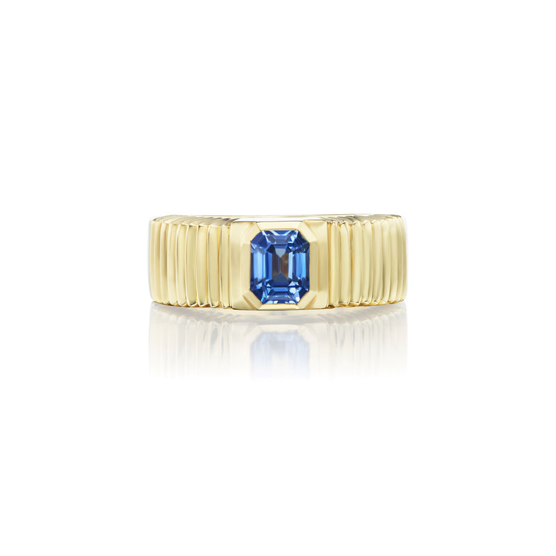 14k yellow gold sky blue sapphire heirloom pleated ring Retrouvai Tiny Gods