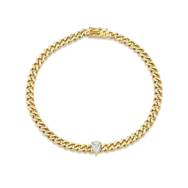 small cuban link bracelet with pear shape diamond tiny gods anita ko