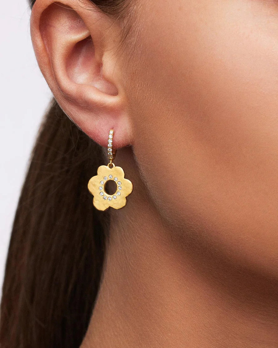 18k yellow gold small daisy diamond hoop earrings by Christina Alexiou Tiny Gods