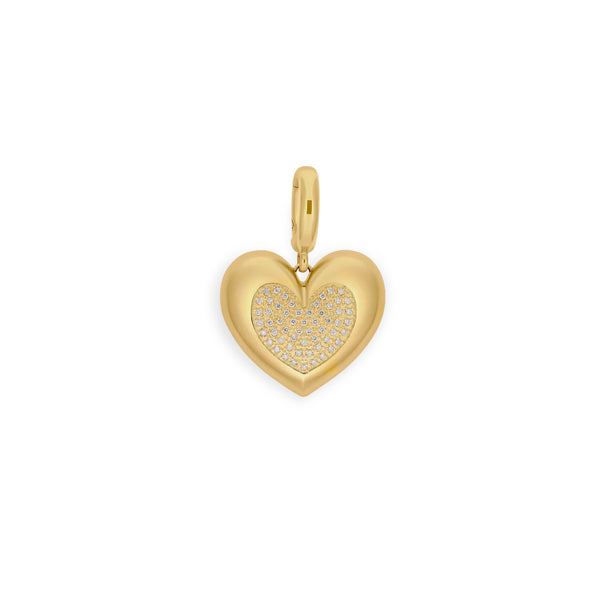 14k yellow gold diamond pave puff heart charm pendant by Lauren Rubinski Tiny Gods