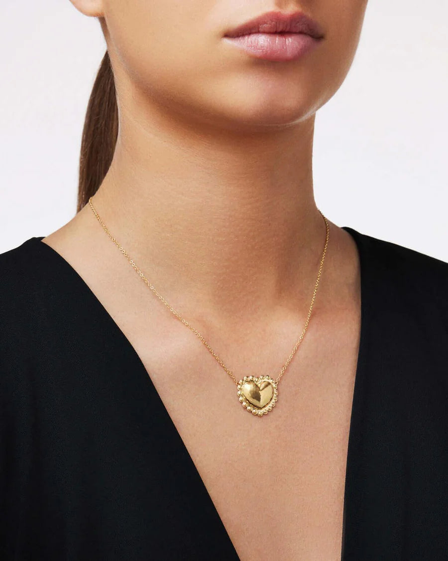 18k yellow gold small circle border dotted heart pendant necklace Christina alexiou tiny gods 