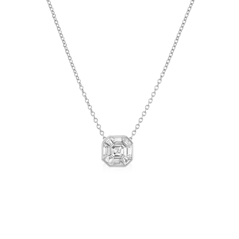 18k white gold small illusion asscher cut diamond pendant necklace Tiny Gods