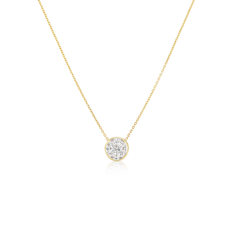 small illusion diamond round pendant 18k yellow gold tiny gods necklace 