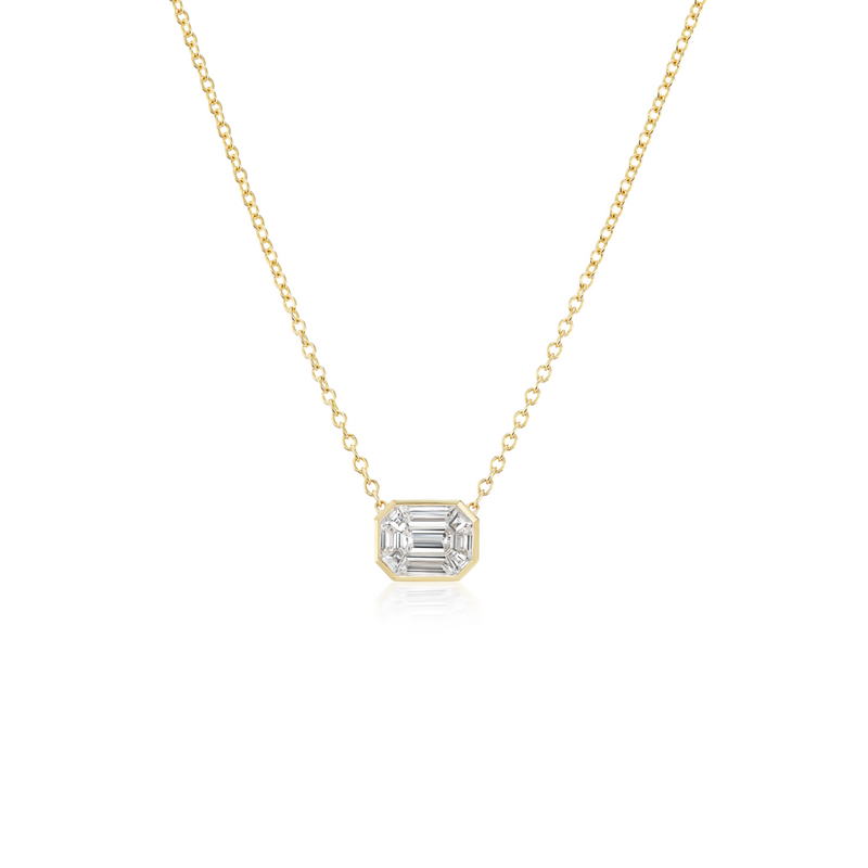 18k yellow gold small emerald cut diamond illusion pendant necklace Tiny Gods