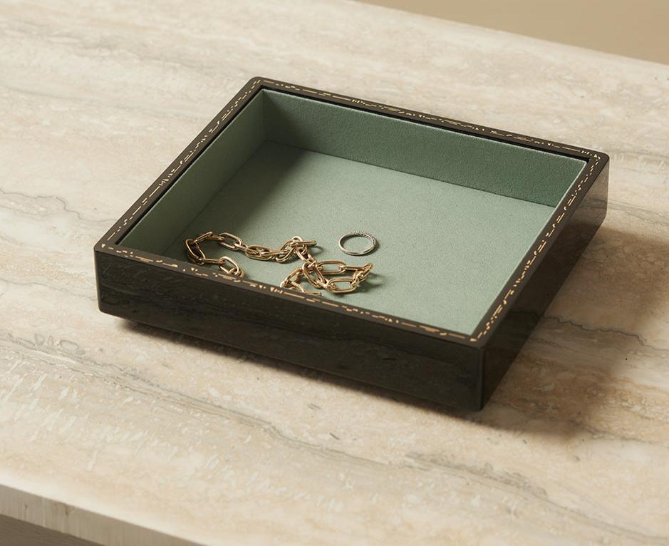Small catchall jewelry tray jet black and green by Trove Tiny Gods 
