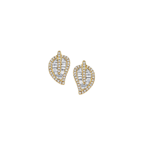 18k yellow gold small leaf diamond earring by Anita Ko Tiny Gods