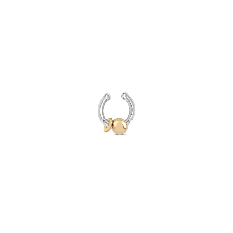 14k yellow gold  white gold and pave diamond earcuff ear cuff earring by Rainbow K