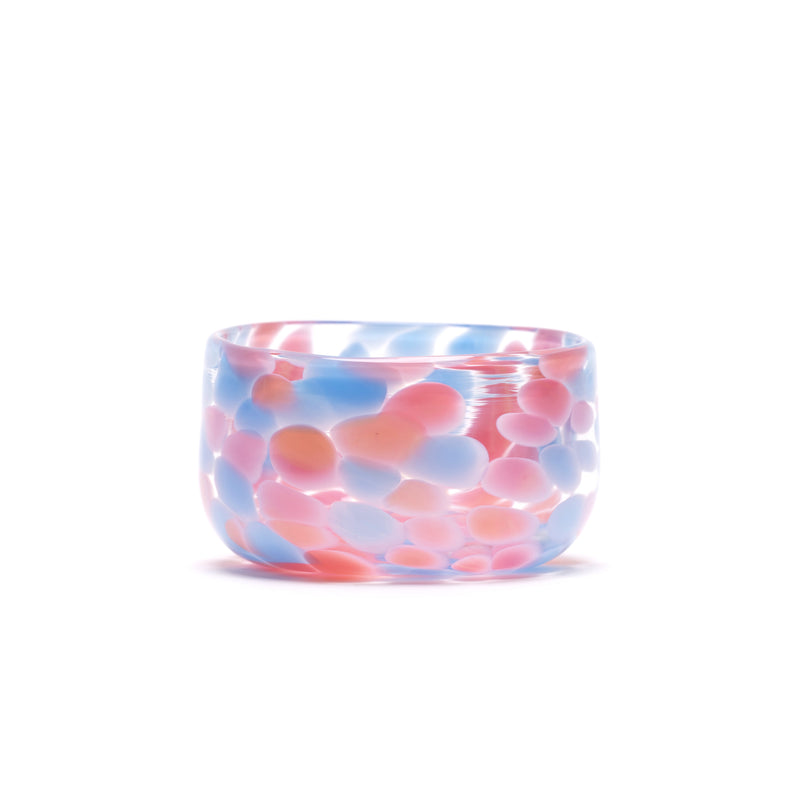 small transparent candy bowl glass with pink and blue spots by Paul Arnhold Tiny Gods