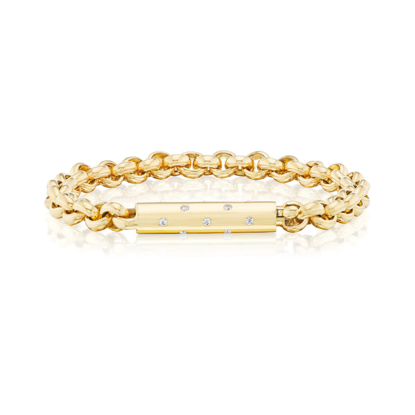 18k yellow gold handmade rolo chain small yvonne bracelet with diamond tube clasp Tiny Gods