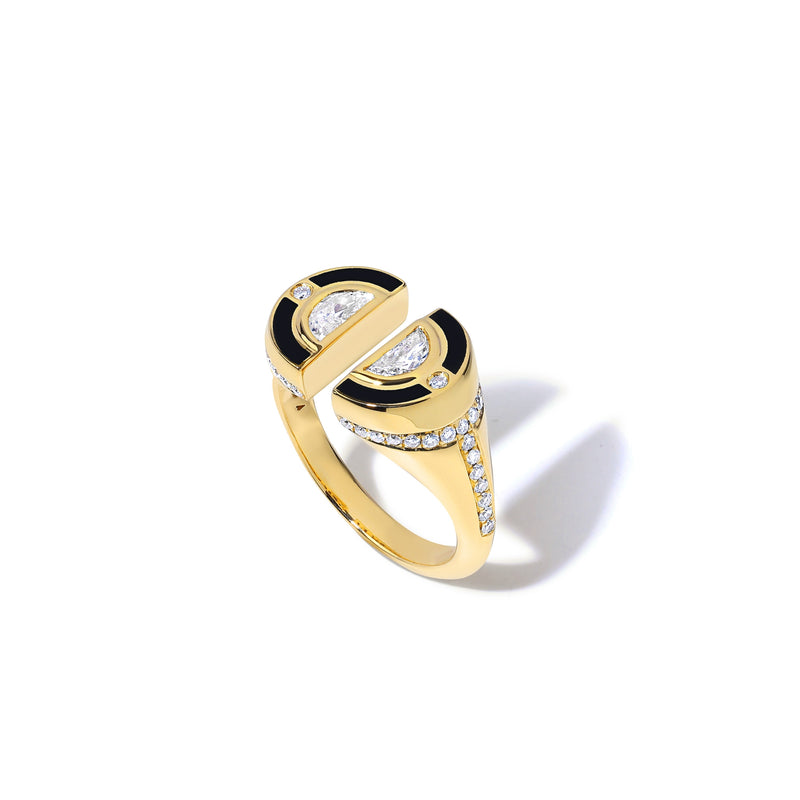 18k yellow gold sophia diamond jet black signet ring by State Property Tiny Gods