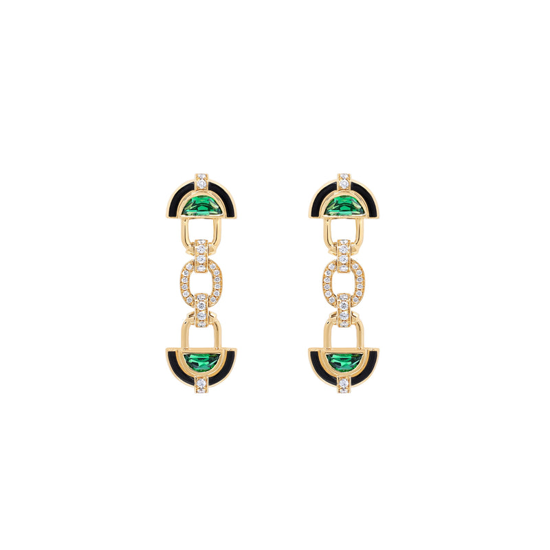 18k yellow gold sophia enchantress drop earrings with diamonds and tsavorites by State Property Tiny Gods
