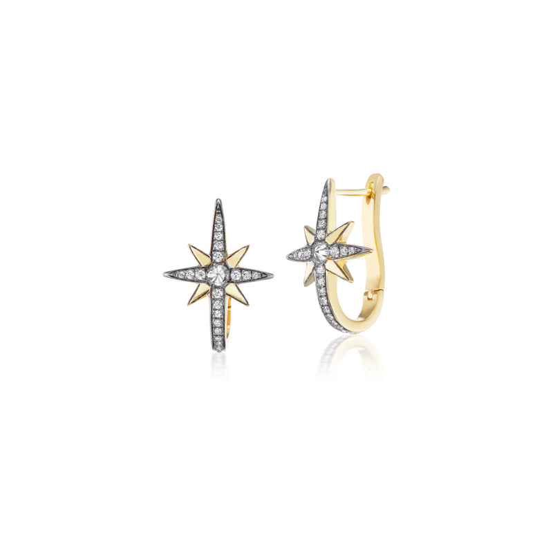 18k yellow gold diamond star earrings with black rhodium by Venyx Tiny Gods