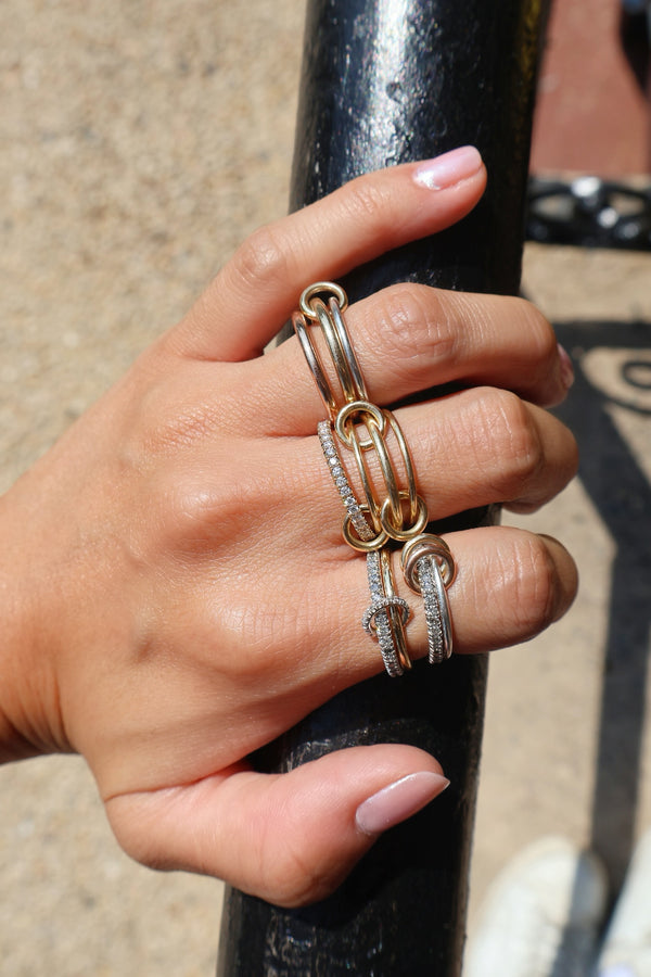 Sterling silver and 18k yellow and rose gold raneth mx ring by Spinelli Tiny Gods