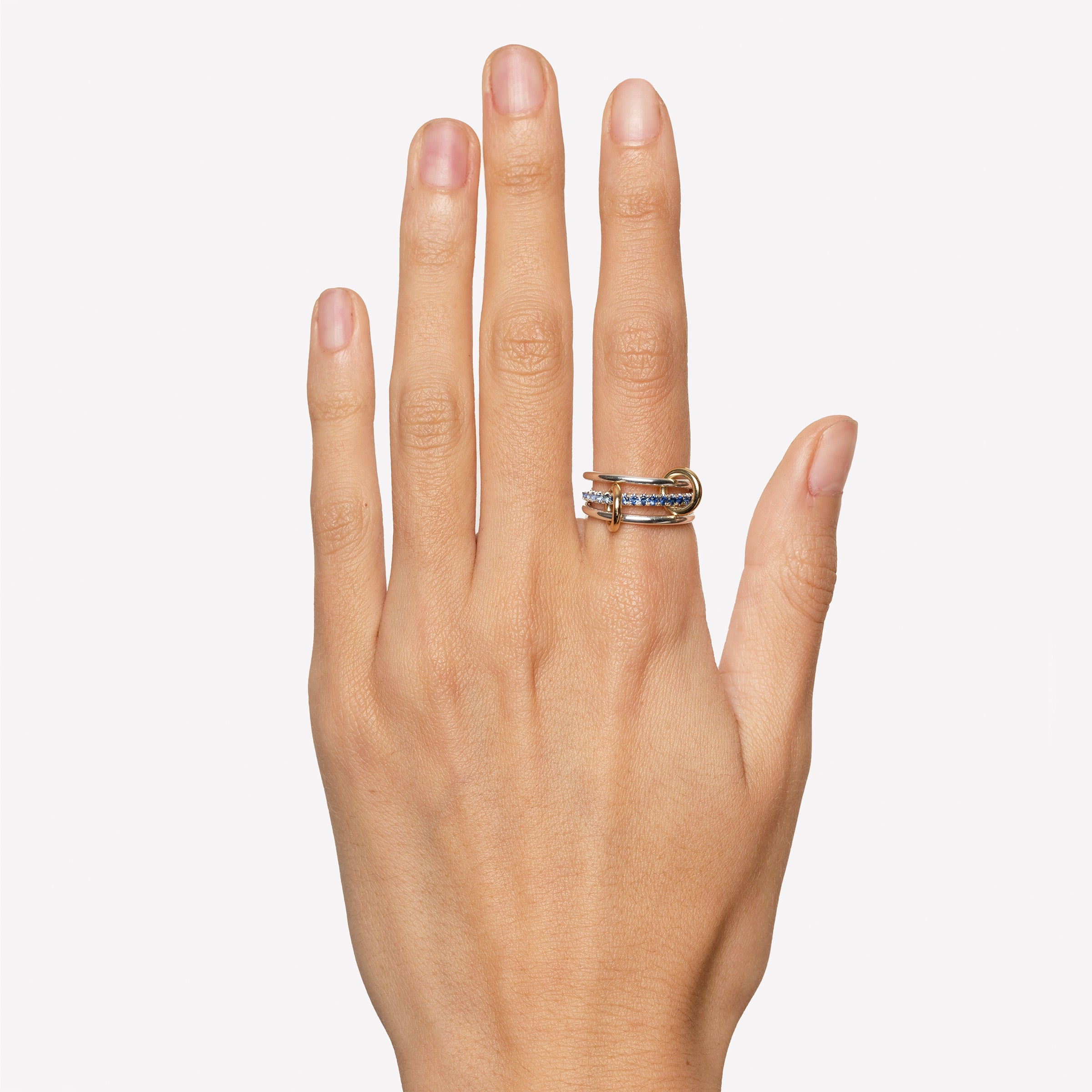 sterling silver and 18k yellow gold blue ombre sapphire band 3 linked connected tigris sg blue ombre ring by Spinelli Kilcollin Tiny Gods 