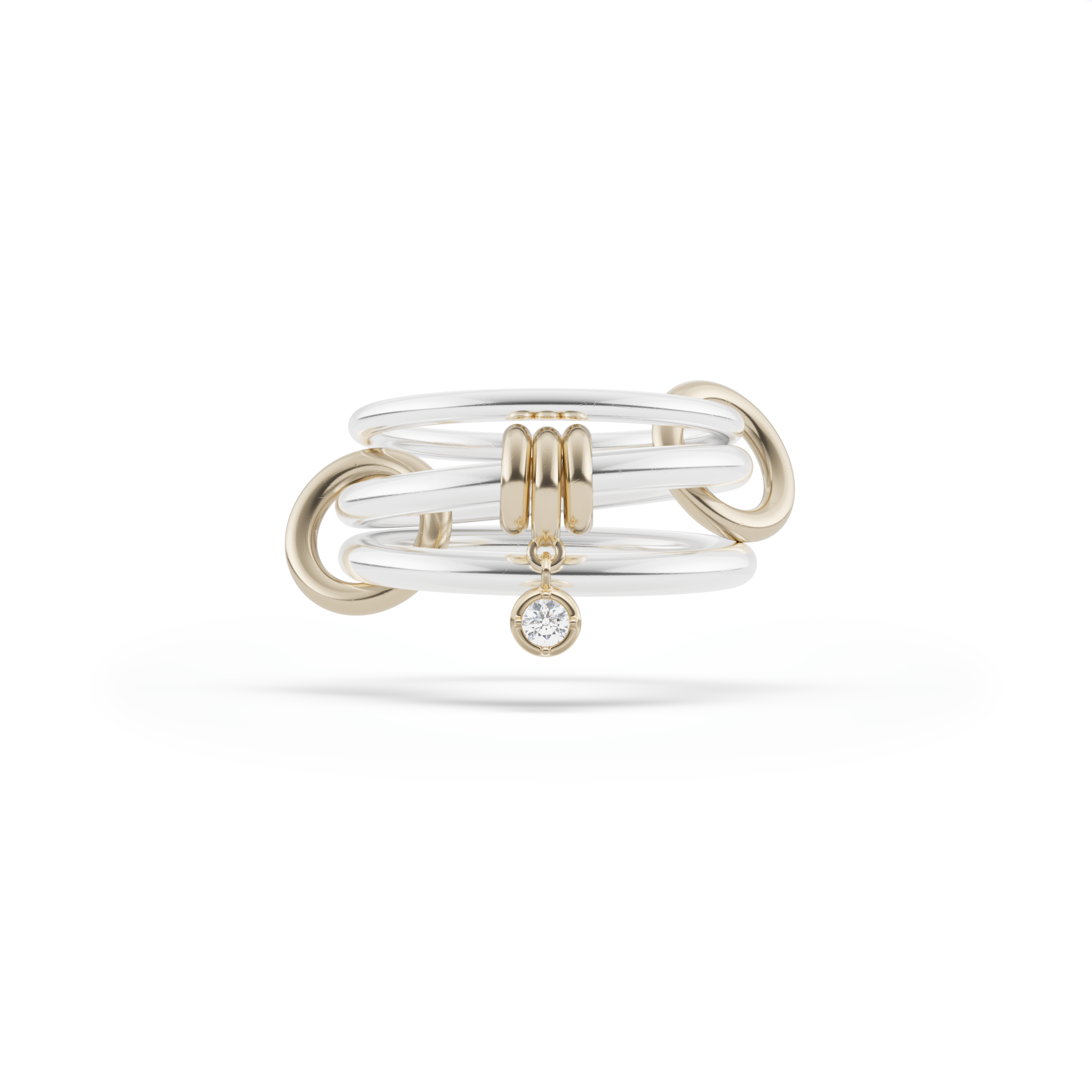 Sterling silver and yellow gold diamond 3 band Piera SG linked ring by Spinelli Kilcollin and Tiny Gods