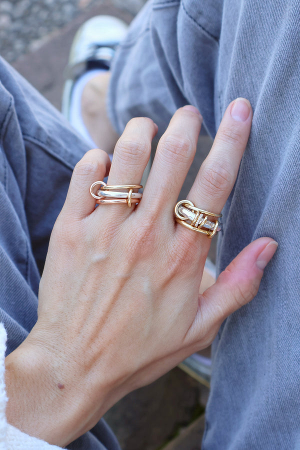 18k yellow gold and hammered sterling silver Gemini SG Vulcan Ring by Spinelli Kilcollin Tiny Gods