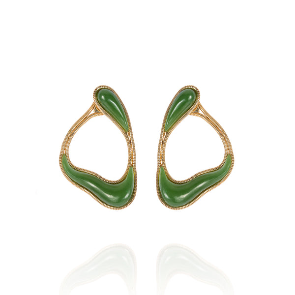 18k yellow gold nephrite jade stream loop earrings by Fernando Jorge Tiny Gods