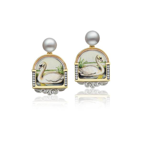 white swan painting miniature earrings silvia furmanovich tiny gods