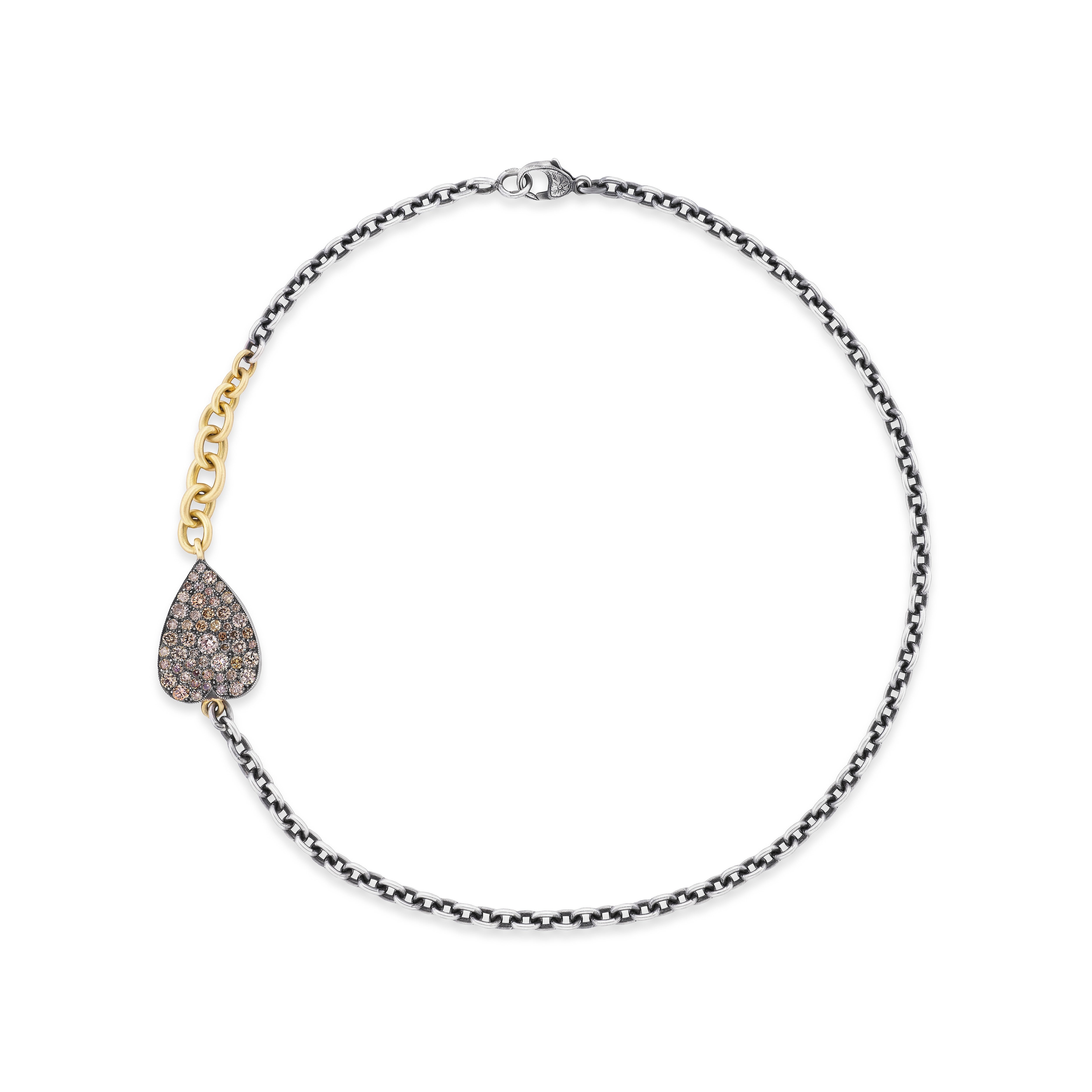 18k yellow gold and silver linked ten tables champagne heart double wrap bracelet and choker necklace by Sylva & Cie Tiny Gods 