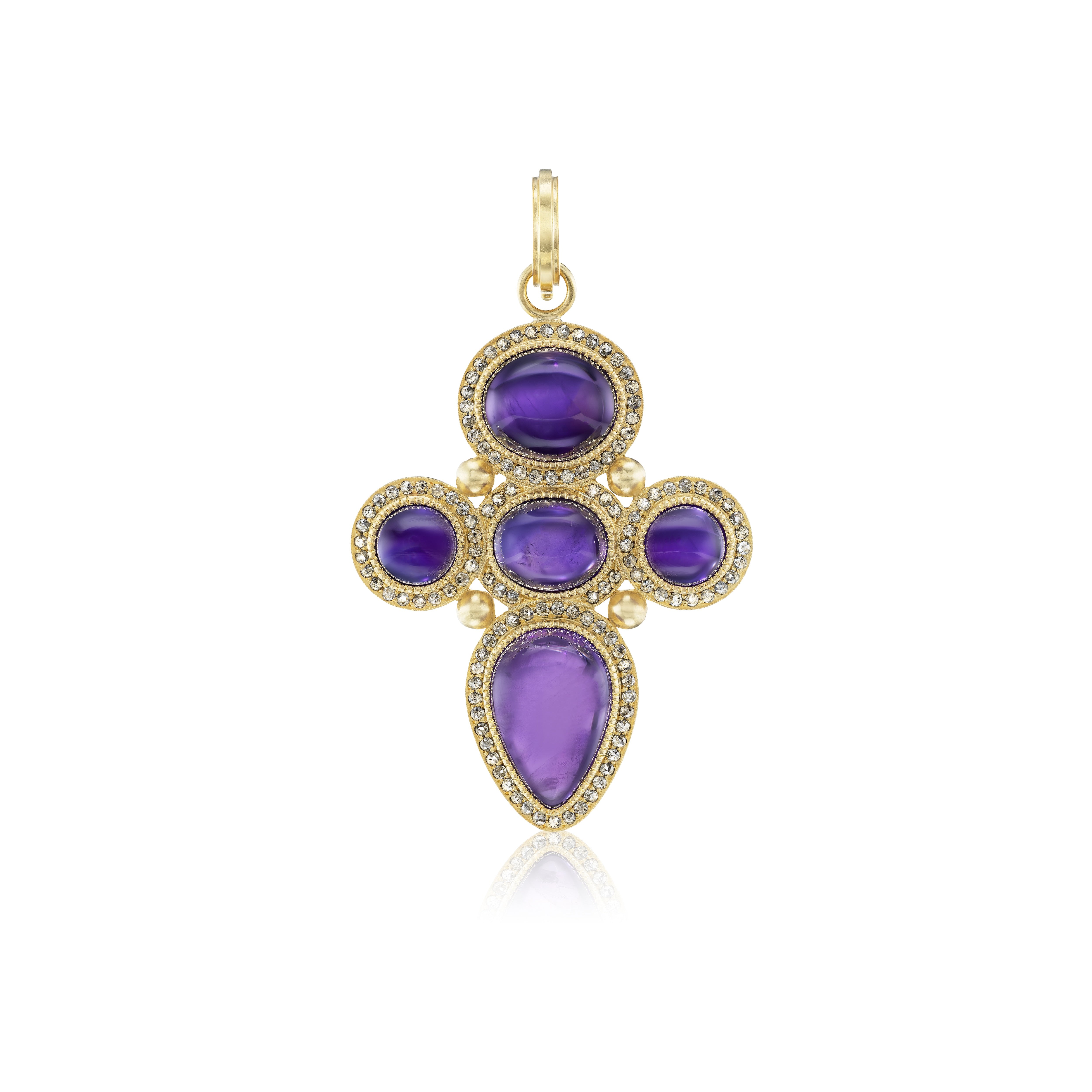 Sylva and cie amethyst yellow gold cross pendant tiny gods 