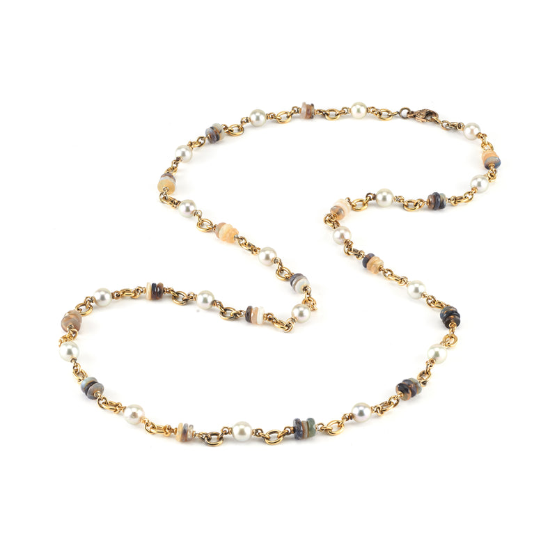 18KT opal & pearl confetti yellow gold necklace by Sylva & Cie at Tiny Gods
