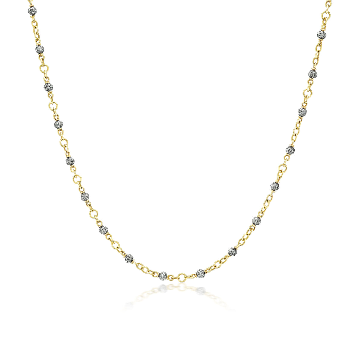 18k yellow gold 18" Diamond Confetti Chain Necklace pave diamond bead links by Sylva & Cie