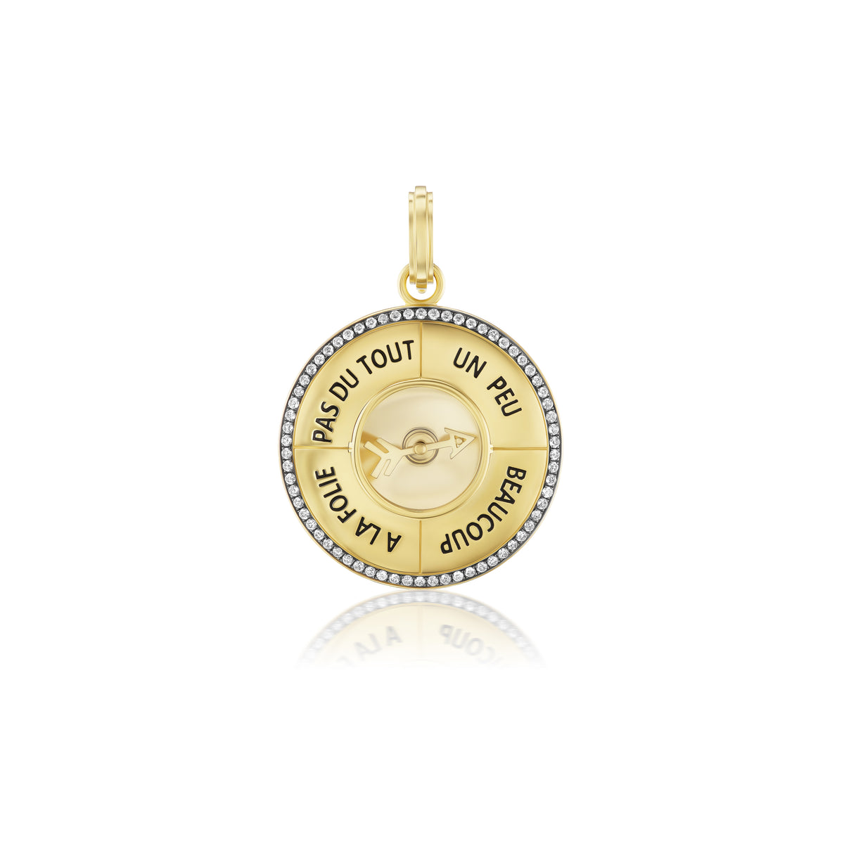 18k yellow gold diamond round pendant love me love me not by Sylva Cie Tiny Gods