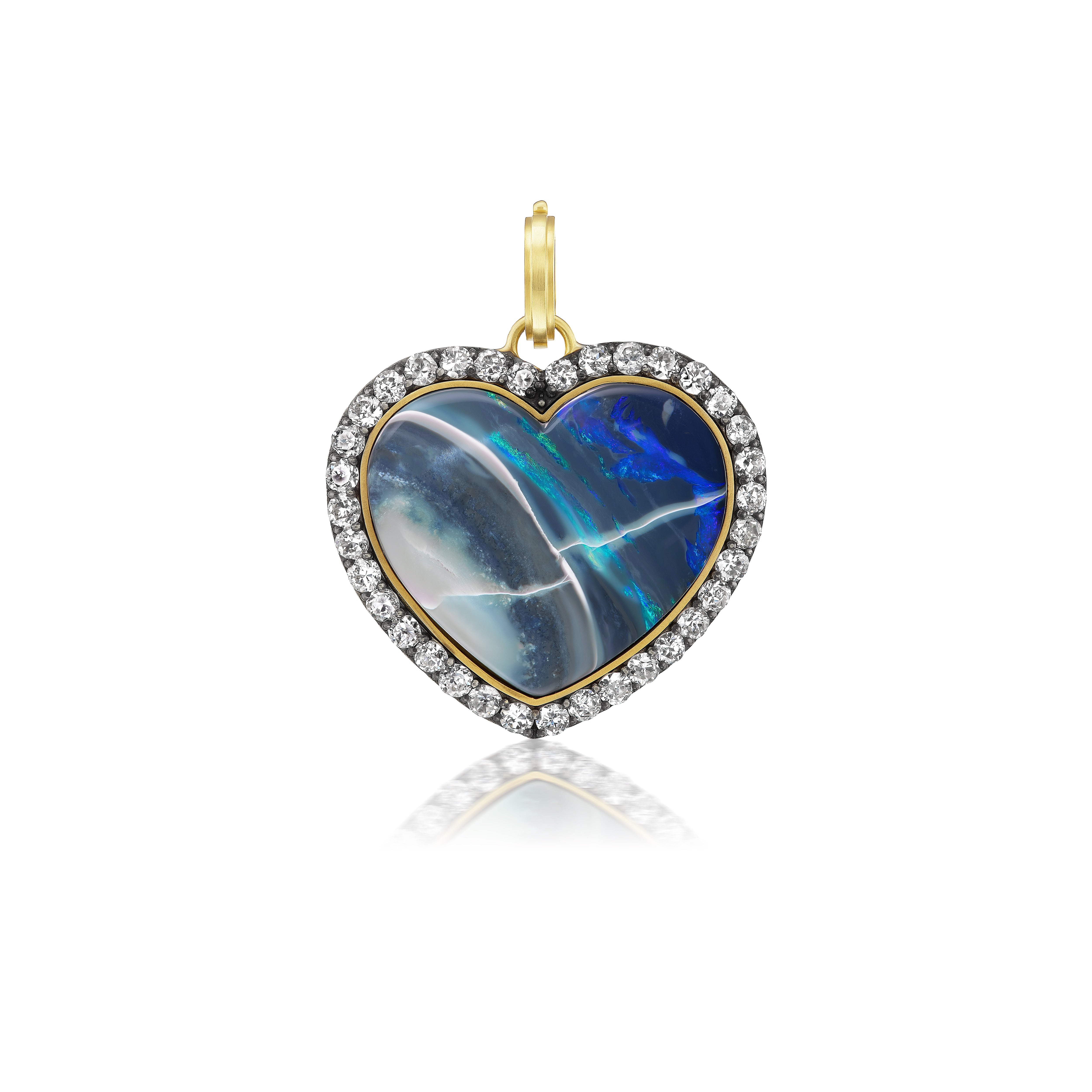 sylva cie opal diamond border yellow gold heart pendant charm tiny gods 