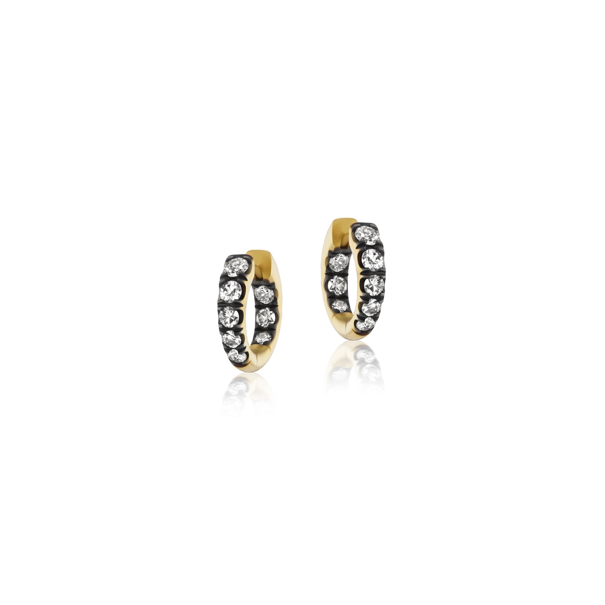 18k yellow gold oxidized diamond hoops earrings by Sylva Cie Tiny Gods