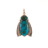 Hand Carved Kingman Turquoise Diamond Cicada Pendant by Slyva & Cie Tiny Gods