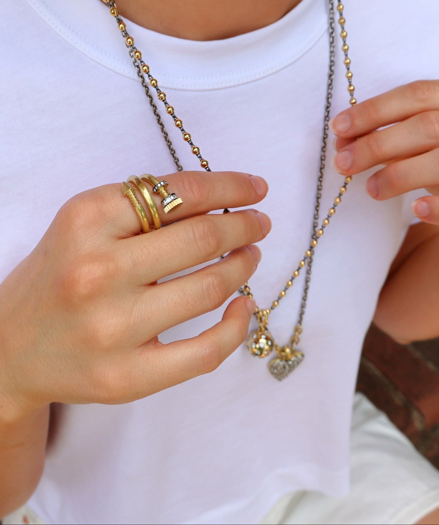 18k yellow gold and diamond spiral twist bolt ring by Sylva & Cie Tiny Gods 