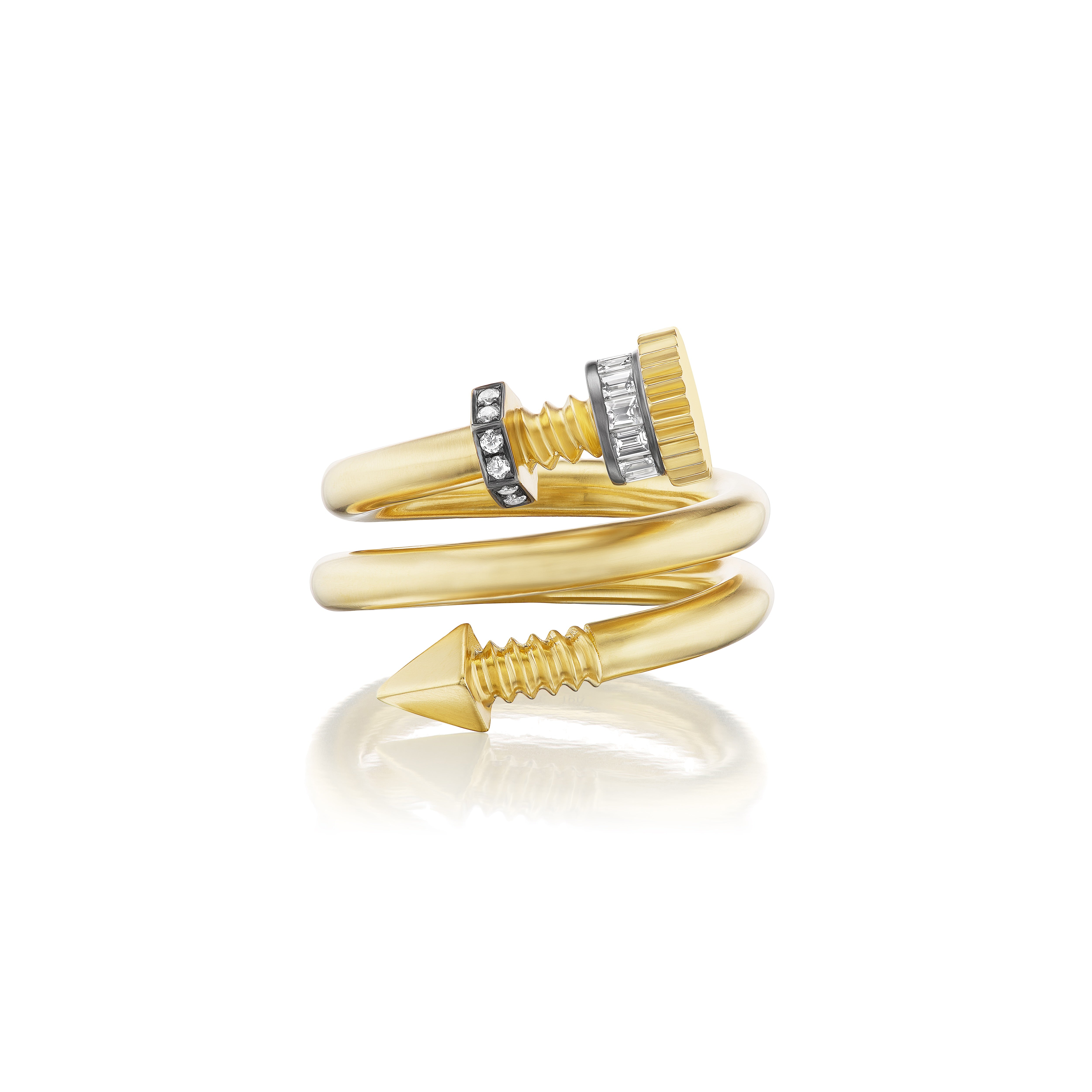 18k yellow gold and diamond spiral twist bolt ring by Sylva & Cie Tiny Gods 